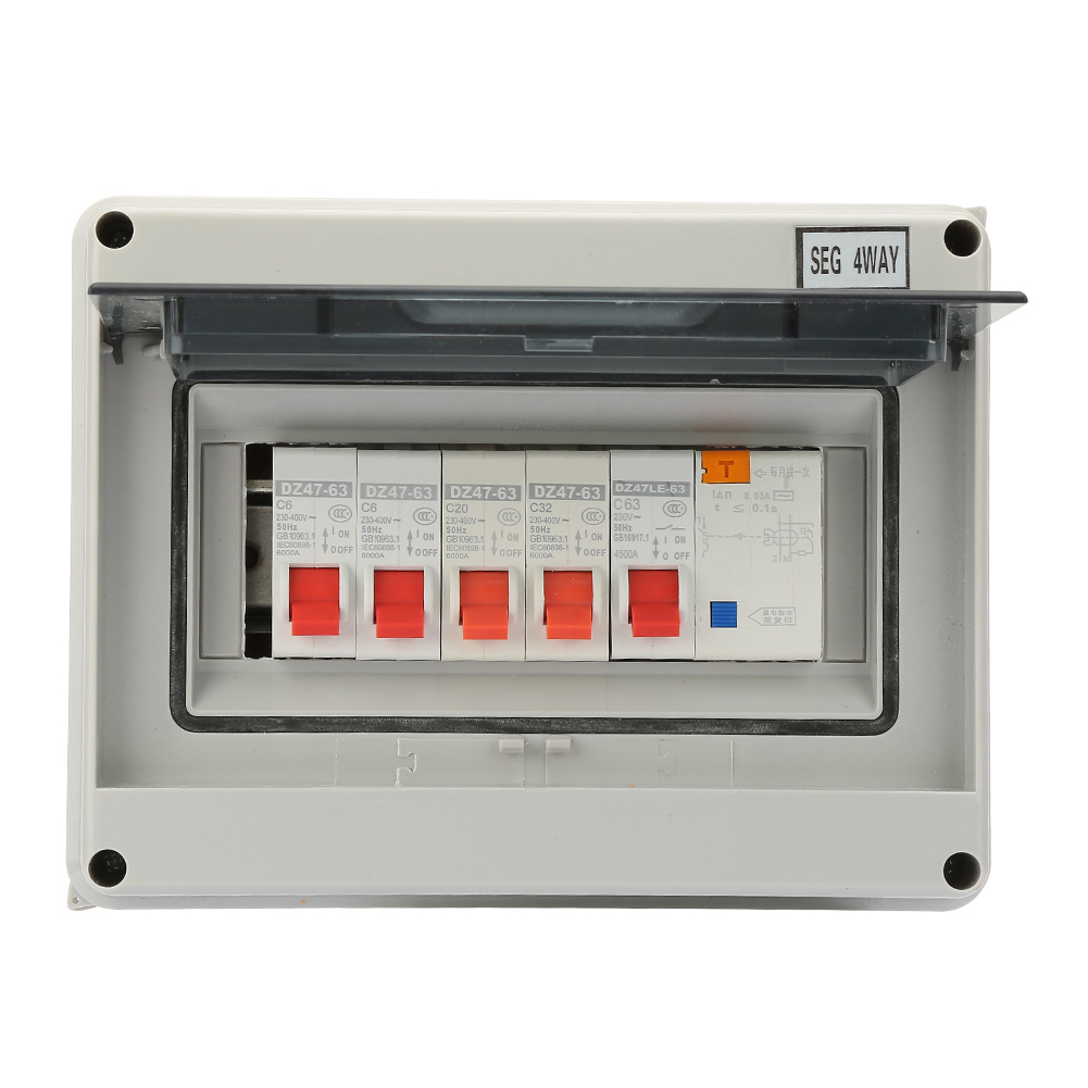 4-fach Verteilerkasten Für Garage/wohnwagen: 63 A, 30 Ma, Fehlerstromschutzschalter (fi-schalter), 4 Leitungsschutzschalter (ls-schalter), 2 × 6 A + 20 A + 32 A
