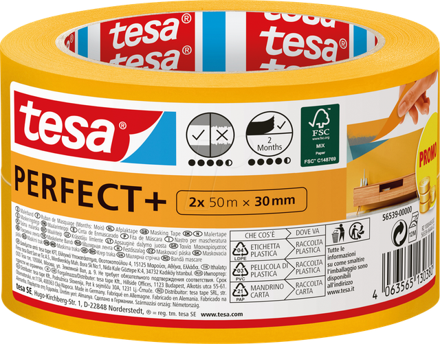 Tesa Malerband Perfect+ 50 m x 30 mm Gelb 2 Rollen