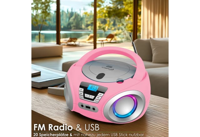Cyberlux CL-910 CD-Player mit LED-Discolichter CD/MP3/USB Radio Pink