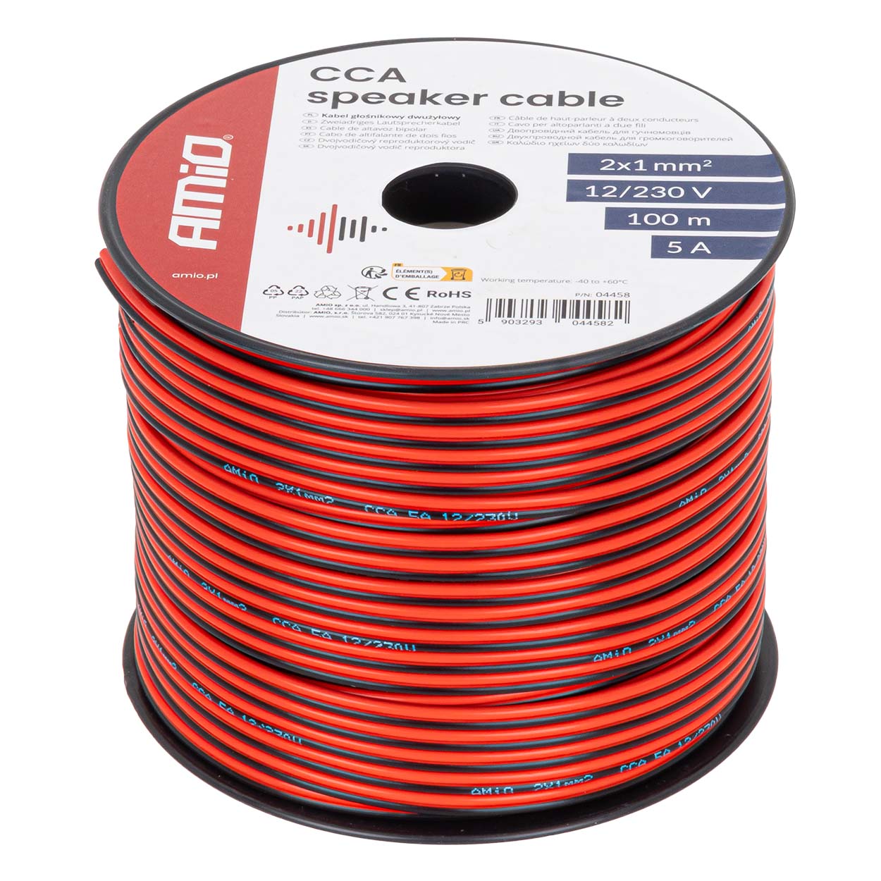 Zweiadriges Lautsprecherkabel Cca 2x1mm2 100m 5a Amio-04458