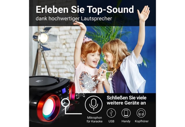 Cyberlux CL-810 CD-Player mit LED-Discolichter CD/MP3/USB Radio Schwarz/Rot