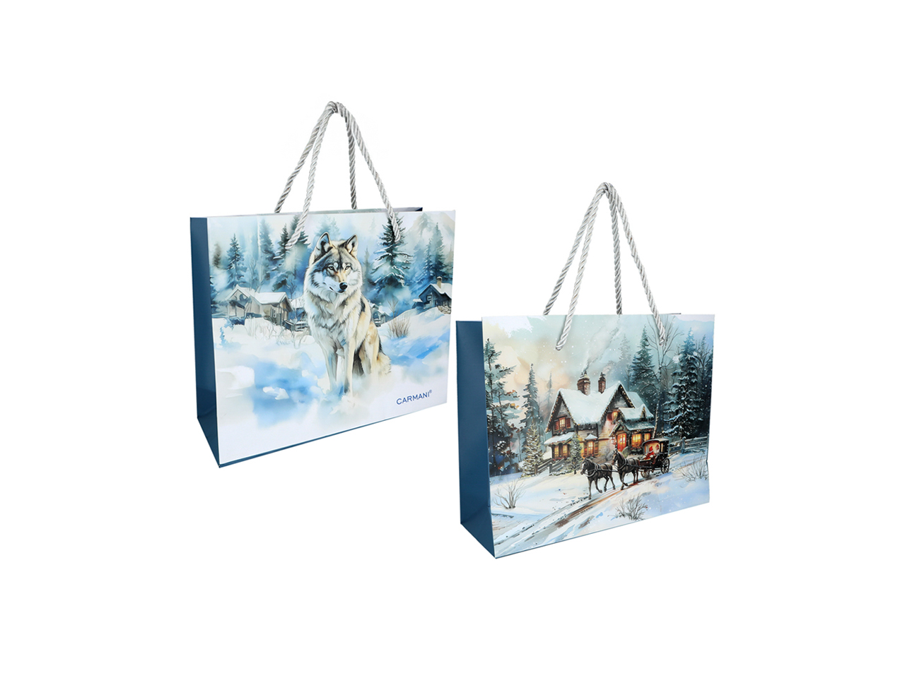 Carmani, Geschenktüte Aus Papier, Bis Ca. 24 X 9 X 20 Cm – Winter Überall