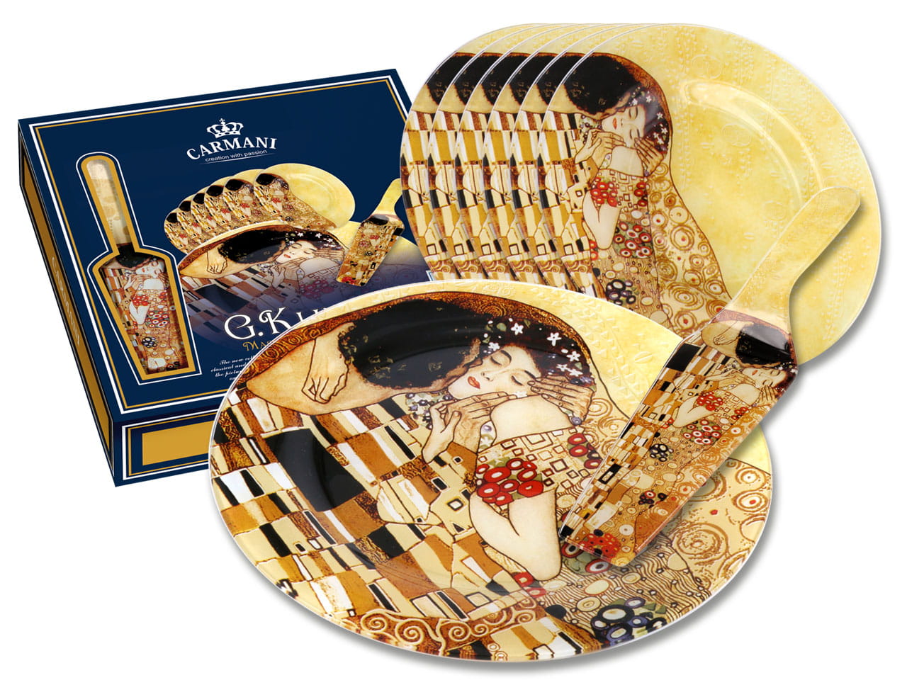 Carmani, G. Klimt Kuss-set (kuchenplatte, 6 Dessertteller, Tortenheber)