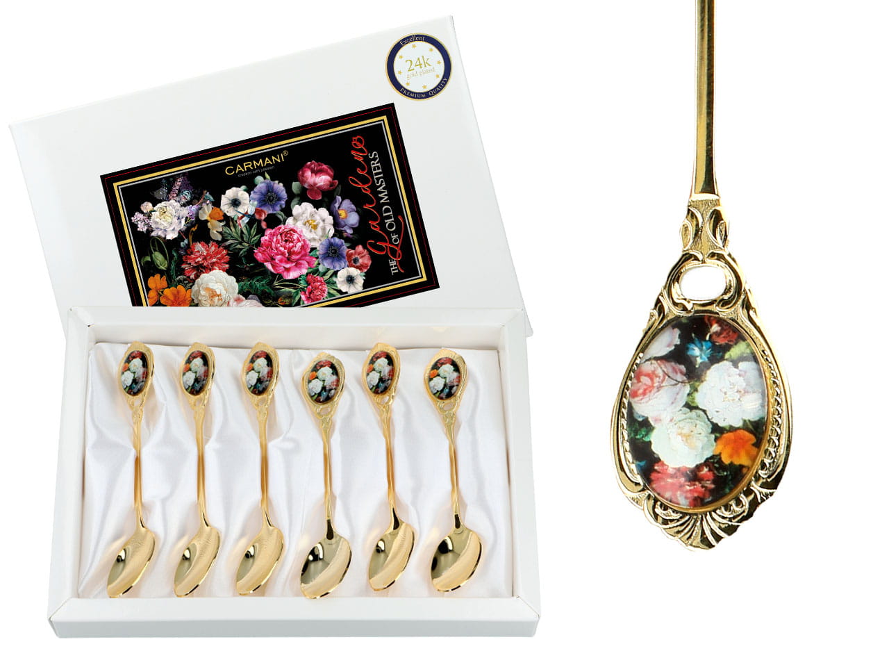 Carmani, Vergoldete Teelöffel - Barockblumen (6-teiliges Set)