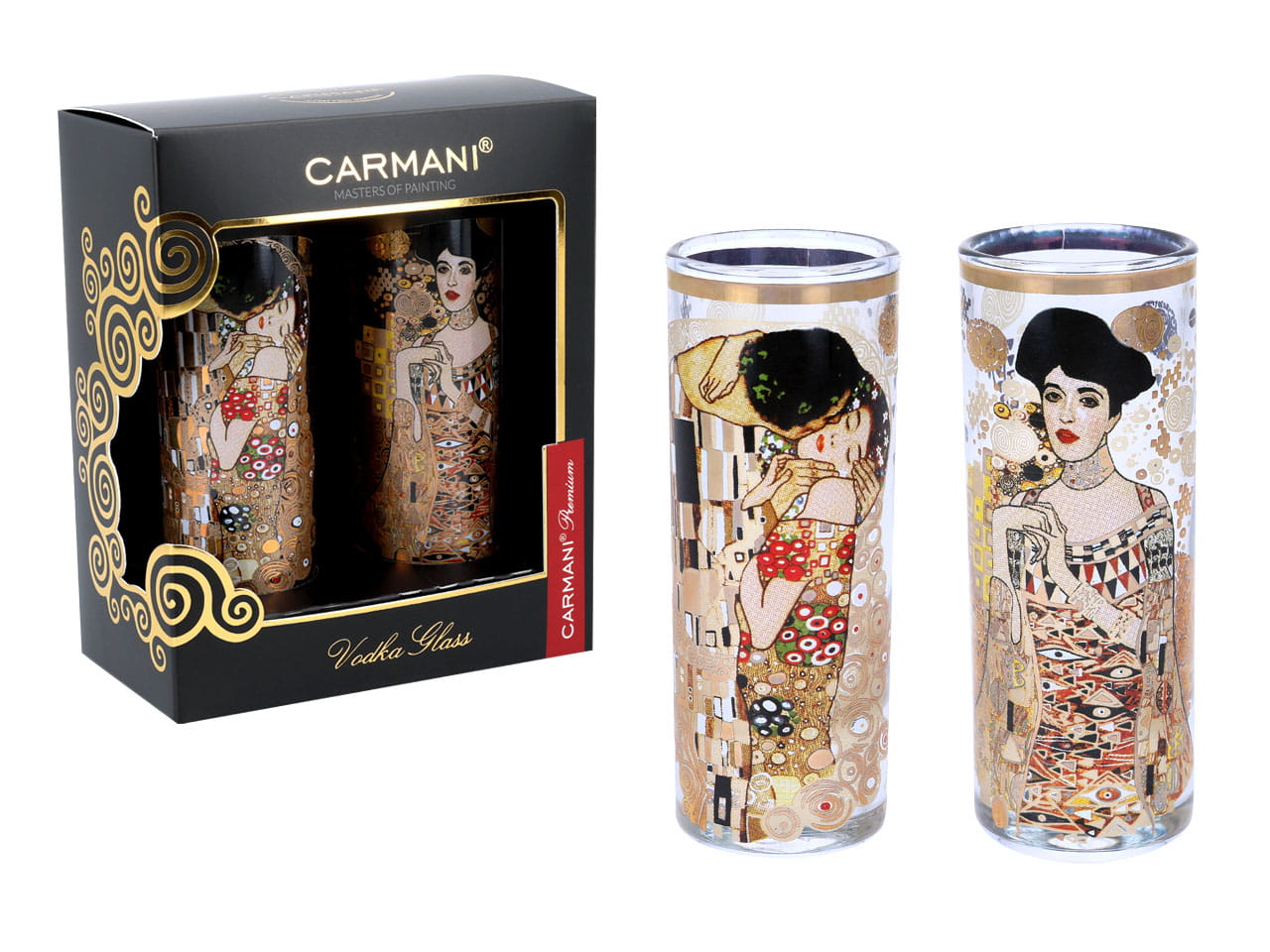 Carmani, Set Mit 2 Wodkagläsern 60 Ml – Gustav Klimt/der Kuss + Adele