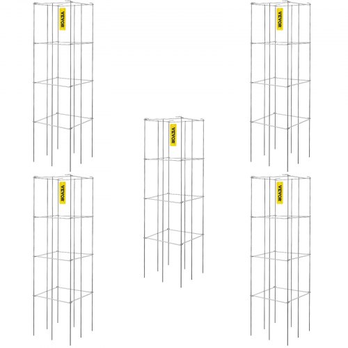Tomatenkäfige, 30 X 30 X 117 Cm, 5er-set Quadratische Pflanzenstützkäfige, Robuste, Silberne Tomatentürme Aus Pvc-beschichtetem Stahl Zum Klettern Von Gemüse, Pflanzen, Blumen Und Früchten