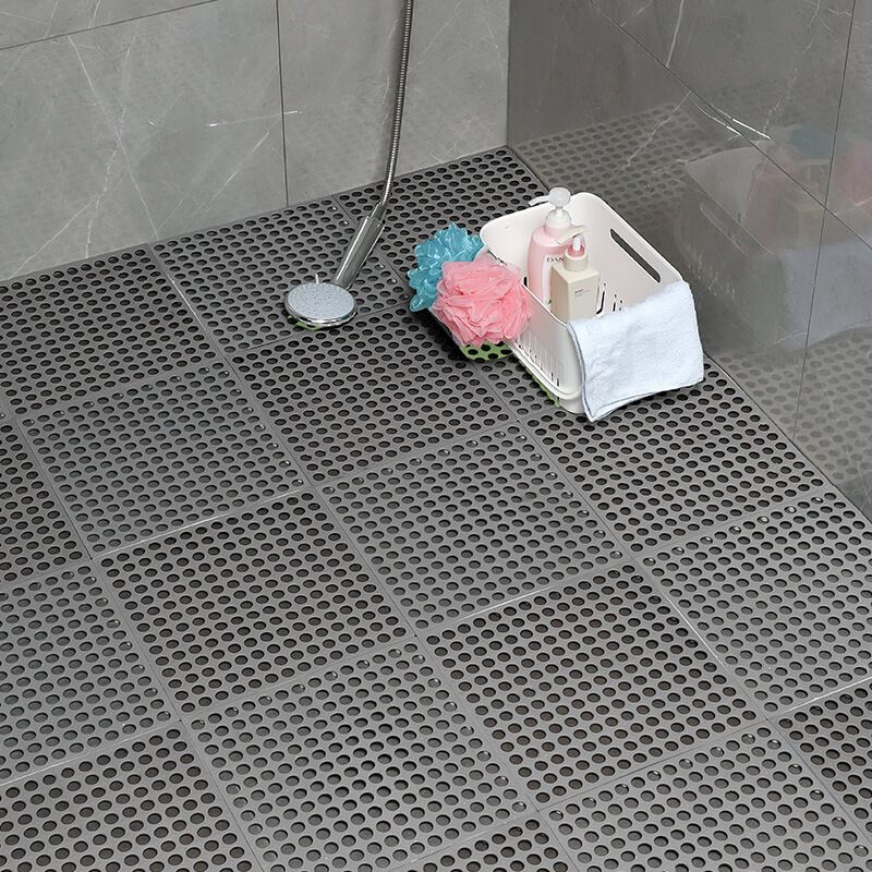 Set Mit 6 Rutschfesten Duschfliesen 30x30 Cm – Badematte Mit Abfluss, Sicherer Bodenbelag, Grau