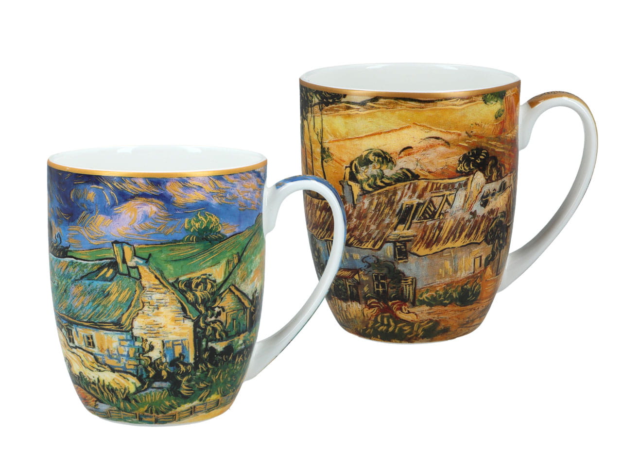 Carmani, 2er-set Tassen 380 Ml – Van Gogh/reetgedeckte Häuser In Cordeville Und Bauernhöfe Bei Auvers