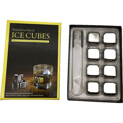 Whisky-steine – Kühlwürfel Aus Edelstahl 304 – Für Whisky Und Andere Alkoholische Getränke – 8er-set + Barzange – 100 % Wiederverwendbar
