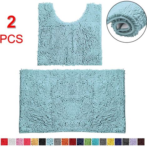 Badematte – Dusch- Und Wc-matte Aus Chenille – Rutschfest – Spa-blau – 2er-set