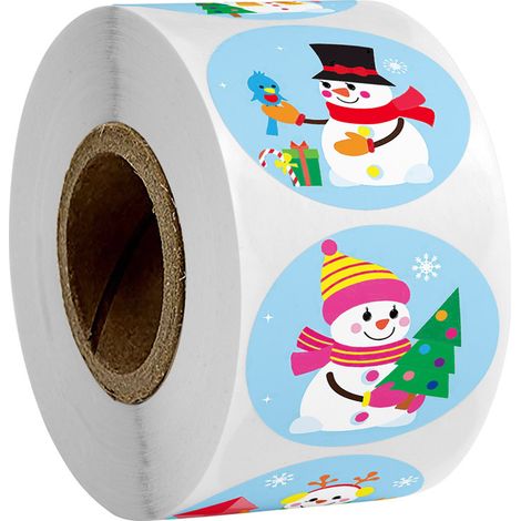 Weihnachtsaufkleber – Runde, Selbstklebende Aufkleber Mit Schneemannmotiv – Zum Verpacken Von Geschenken Und Für Umschläge – 500 Stück