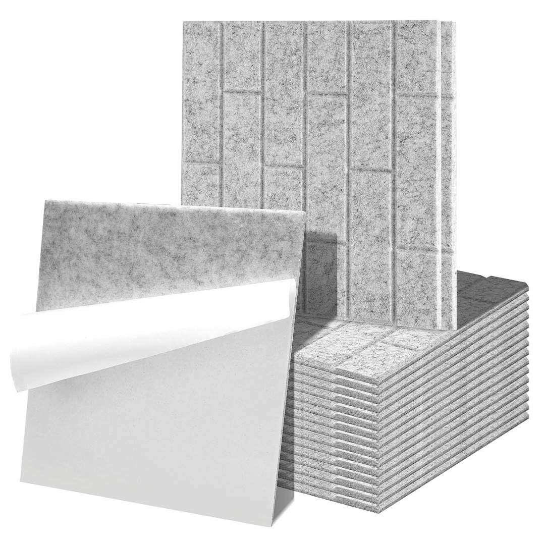 Randaco Paneles Acústicos Pared Autoadhesivos, Pack De 18 De Fieltro, 30 X 30 X 0,9 Cm Gris, Cuadrados Efecto Ladrillo