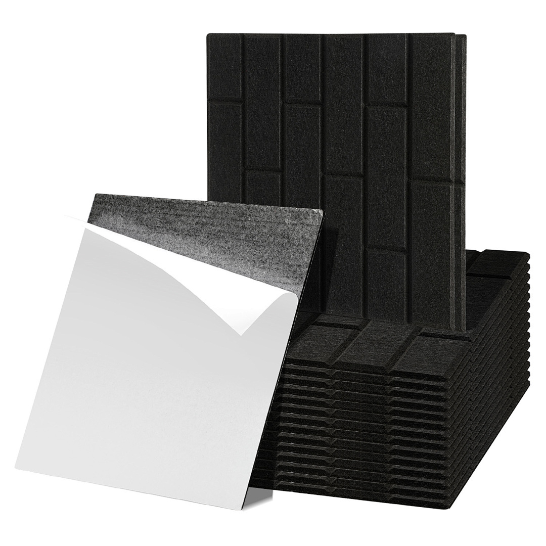 Randaco Paneles Acústicos Pared Autoadhesivos, Pack De 18 De Fieltro, 30 X 30 X 0,9 Cm Negro, Cuadrados Efecto Ladrillo