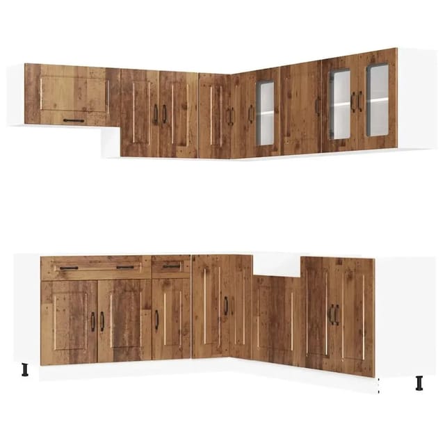 vidaXL 11-Tlg Küchenschrank-Set Kalmar Altholz-Optik Holzwerkstoff 3314919