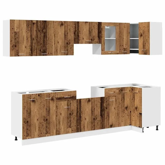 vidaXL 11-Tlg Küchenschrank-Set Lyon Altholz-Optik Holzwerkstoff 3328579