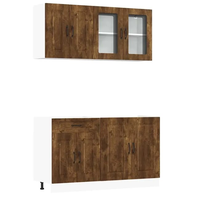 vidaXL 4-Tlg Küchenschrank-Set Kalmar Räuchereiche Holzwerkstoff 3314856