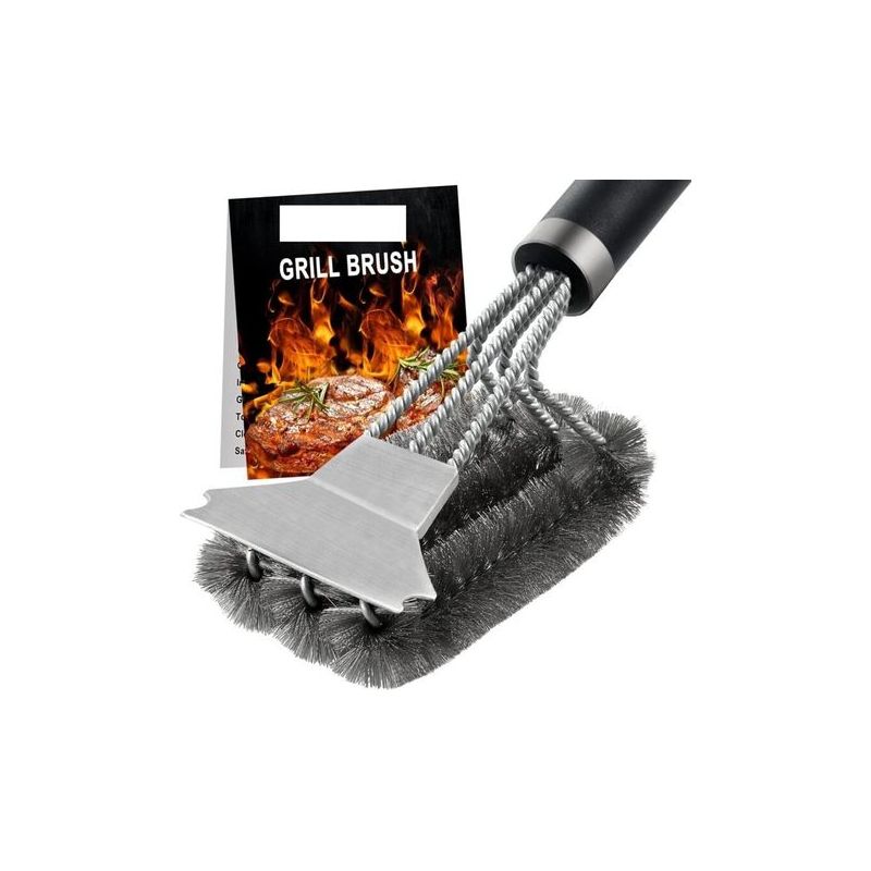 Dreiköpfige Stahldraht-grillreinigungsbürste S01, Schaber Für Grillroste