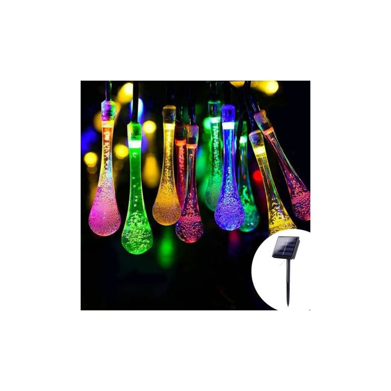 6 M Lange, Mehrfarbige Led-lichterkette In Tropfenform Mit Solarbetrieb, 8 Lichtmodi, Wasserdicht Für Den Außenbereich