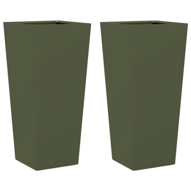 vidaXL Pflanzkübel 2 Stk Olivgrün 35x35x75 cm Stahl 851087