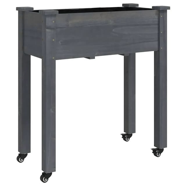 vidaXL Pflanzkübel mit Einsatz und Rollen Grau 71x37x80 cm Tannenholz 3157825