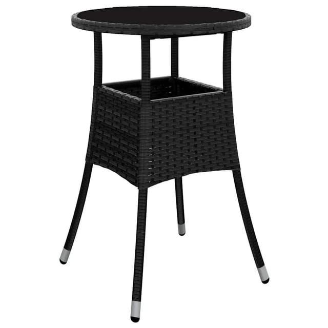 vidaXL Gartentisch Ø60x75 cm Hartglas und Poly Rattan Schwarz 310598