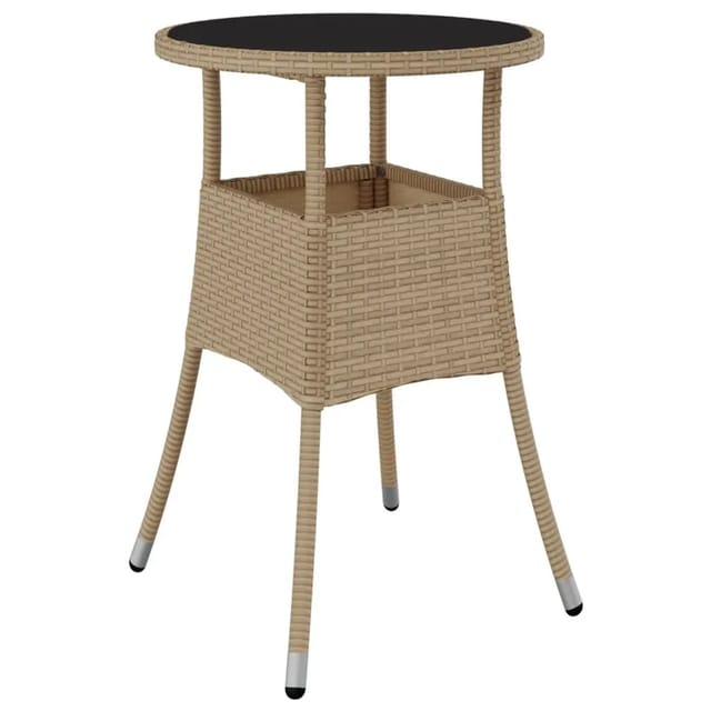 vidaXL Gartentisch Ø60x75 cm Hartglas und Poly Rattan Beige 310601