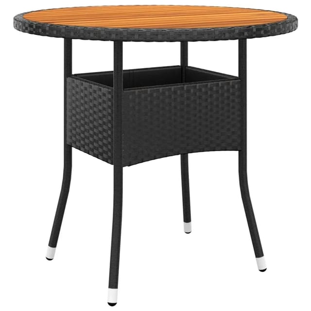 vidaXL Gartentisch Ø80x75 cm Akazienholz und Poly Rattan Schwarz 310608