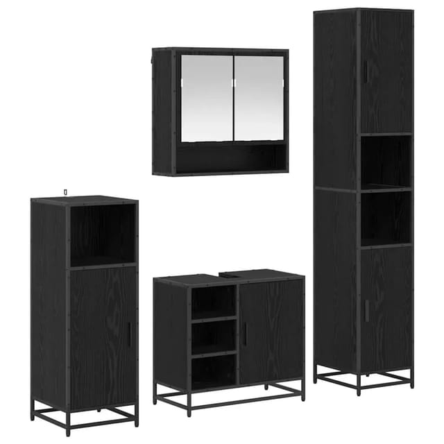 vidaXL Badezimmermöbel-Set 4-Tlg Schwarz Eichen-Optik Holzwerkstoff 3402392