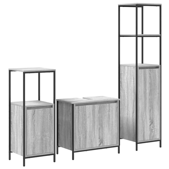 vidaXL Badezimmermöbel-Set 3-Tlg Grau Sonoma und Schwarz Holzwerkstoff 3328397