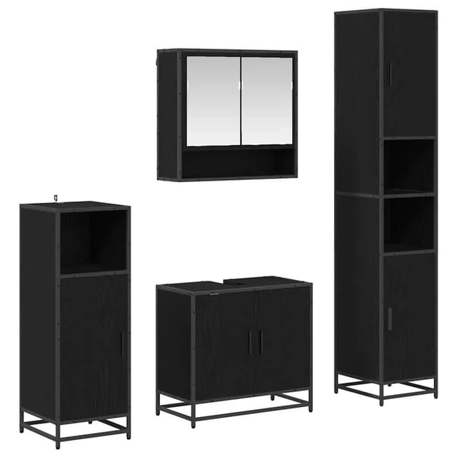 vidaXL Badezimmermöbel-Set 4-Tlg Schwarz Eichen-Optik Holzwerkstoff 3402479