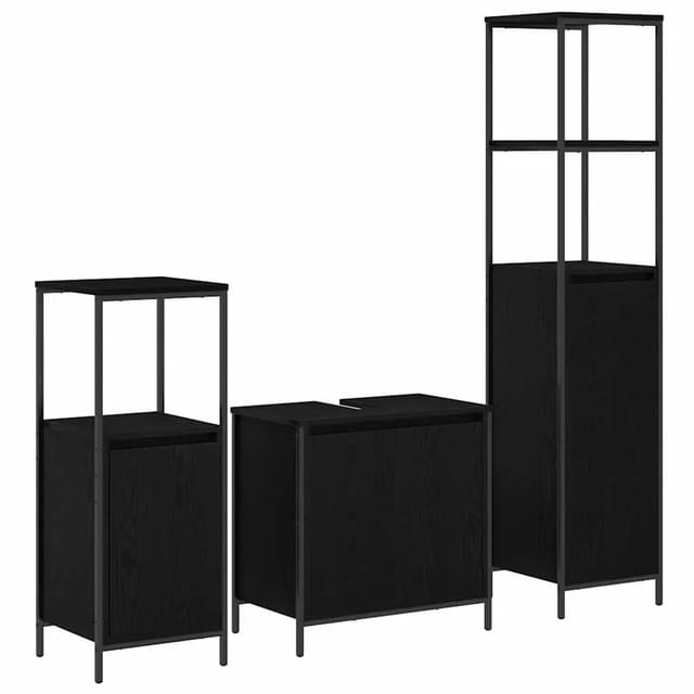 vidaXL Badezimmermöbel-Set 3-Tlg Schwarz Eichen-Optik Holzwerkstoff 3328394