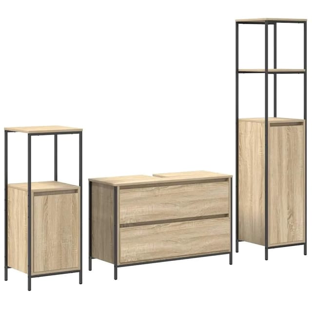 vidaXL Badezimmermöbel-Set mit Regal 3-Tlg Sonoma-Eiche Holzwerkstoff 3328360