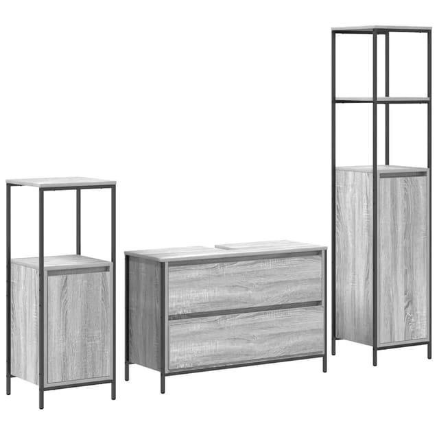 vidaXL Badezimmermöbel-Set mit Regal 3-Tlg Grau Sonoma Holzwerkstoff 3328362