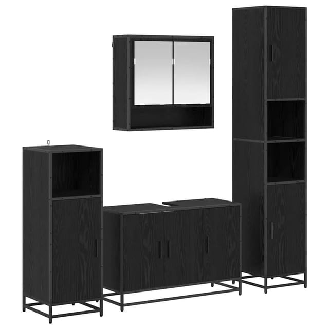 vidaXL Badezimmermöbel-Set 4-Tlg Schwarz Eichen-Optik Holzwerkstoff 3402443