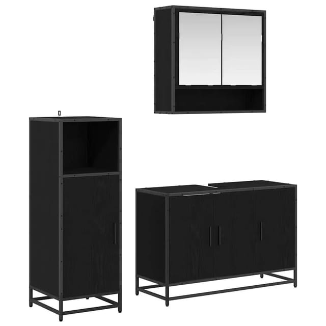 vidaXL Badezimmermöbel-Set 3-Tlg Schwarz Eichen-Optik Holzwerkstoff 3402365