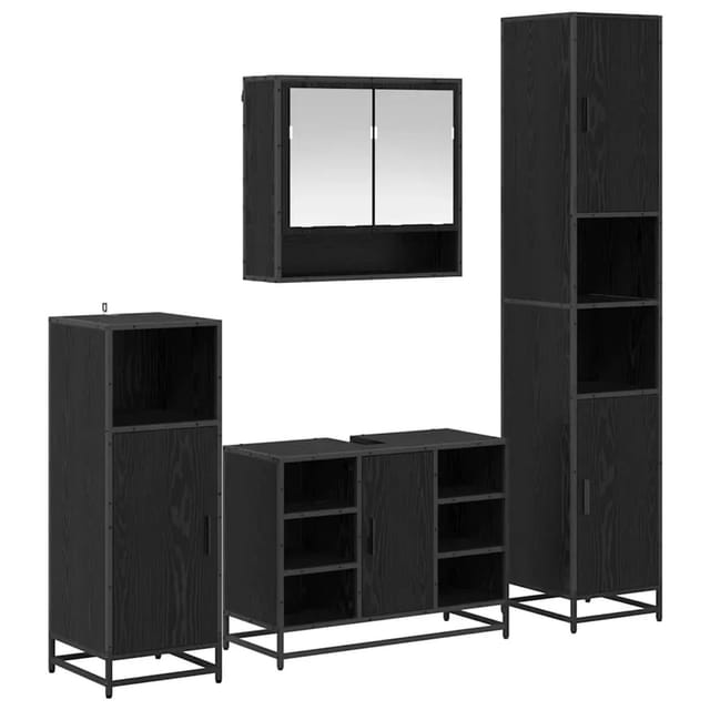 vidaXL Badezimmermöbel-Set 4-Tlg Schwarz Eichen-Optik Holzwerkstoff 3402532