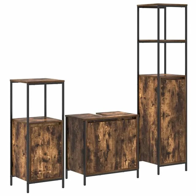 vidaXL Badezimmermöbel-Set mit Tür 3-Tlg Räuchereiche und Schwarz 3328396