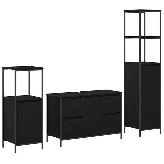 vidaXL Badezimmermöbel-Set 3-Tlg Schwarz Eichen-Optik Holzwerkstoff 3328379