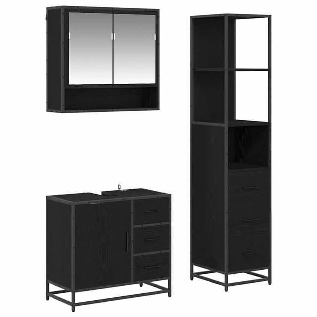 vidaXL Badezimmermöbel-Set 3-Tlg Schwarz Eichen-Optik Holzwerkstoff 3402523