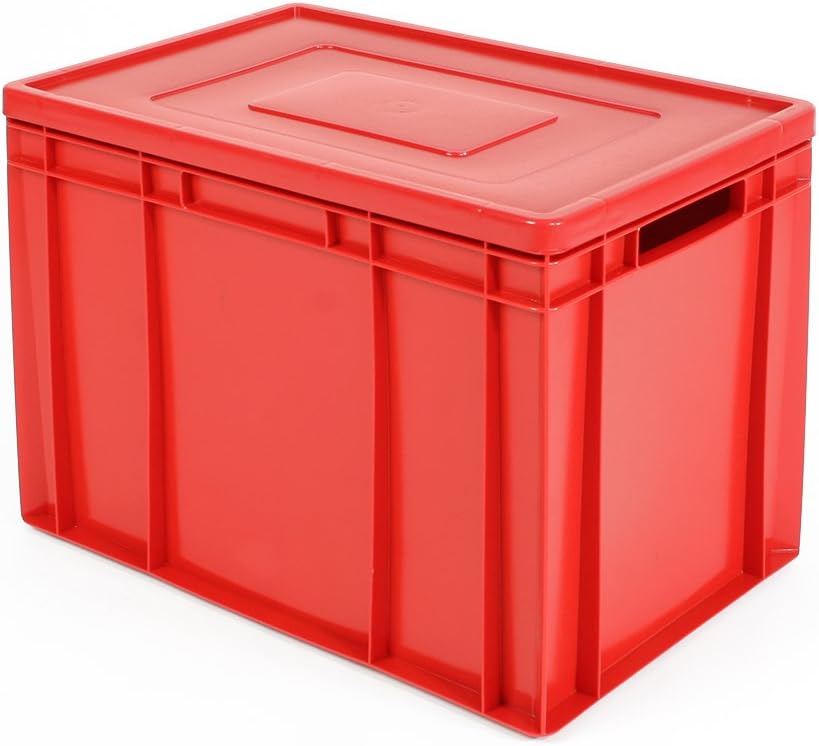 Brb Stapelbehälter Mit Deckel, Industriequalität, Euro-maß Lxbxh 600x400x420 Mm, 83 Liter, Lebensmittelecht (rot)
