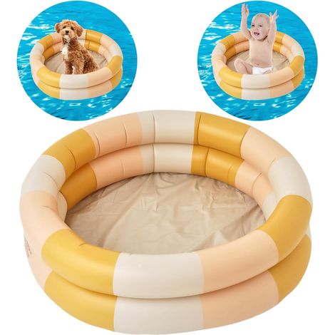 Ccykxa Aufblasbares Kinderschwimmbecken, 2 Aufblasbare Ringe Mit Sicherheitsnetz, Mit Aufblasbarem Sicherheitsboden (gelb)