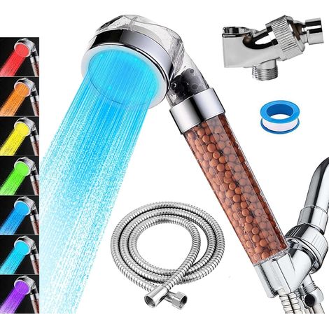Ccykxa Led-duschkopf Mit Filter, Automatische Dusche Mit 7 Farbwechseln, Hochdruck-duschkopf Mit Schlauch Und Halterung
