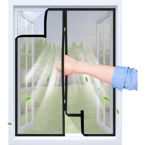 Ccykxa Selbstklebendes Fenster-moskitonetz Mit Reißverschluss, 100 X 120 Cm, Selbstklebender Streifen, Transparentes Und Atmungsaktives Pp-gewebe, Wiederverwendbar, Waschbar, Schwarz