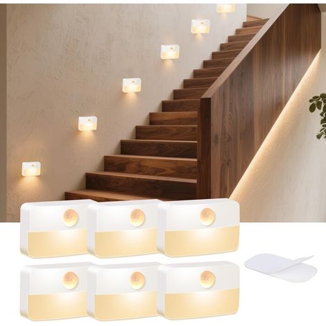 Ccykxa Bewegungsmelder-nachtlicht Für Den Innenbereich: Set Mit 6 Batteriebetriebenen Led-treppenleuchten (3000 K) – Bewegungsmelderleuchte Für Kleiderschrank/schrank