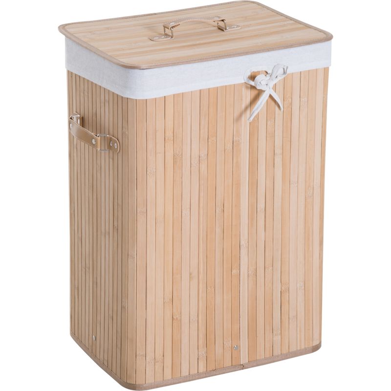 Panier À Linge Corbeille À Linge Bac À Linge Bambus Biegsame Couvercle Sac Bewegliche 3 Poignées Pu 40l X 30l X 60h Cm Beige