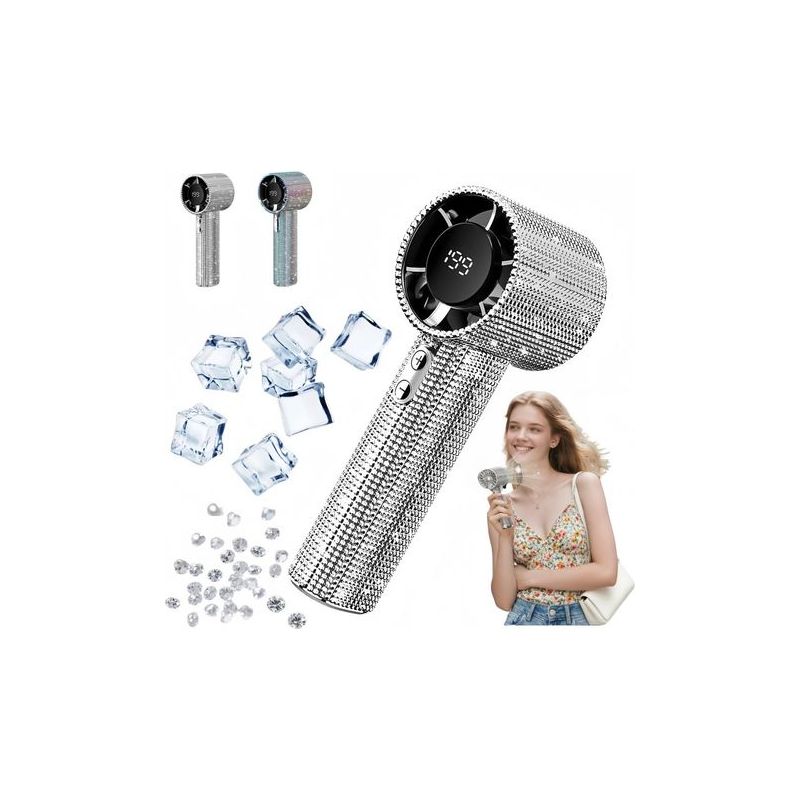 Bling Bling Mini-handventilator, Wiederaufladbar Mit Digitalanzeige – Silber