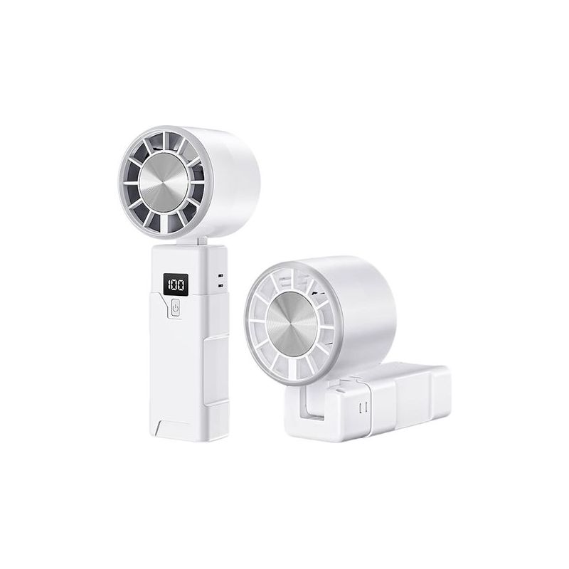 Mini-handventilator, Usb-aufladbar, 1200 Mah, Digitalanzeige Und 5 Geschwindigkeitsstufen – Weiß