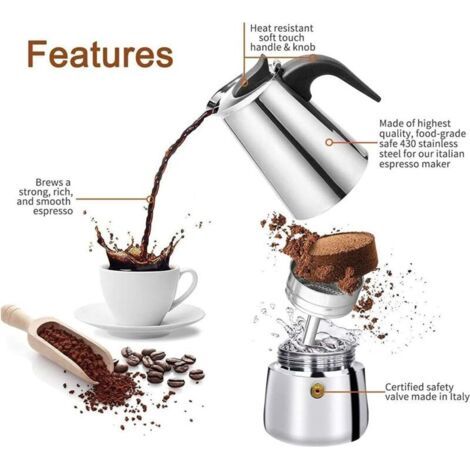 Aougo – Italienische Kaffeemaschine Für 12 Tassen Aus Edelstahl – Induktions- Und Gasgeeignet – Ergonomisches Design Für Aromatischen Kaffee