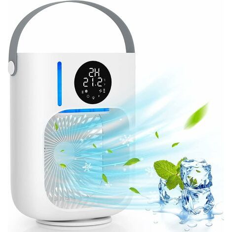 Aougo – 5-in-1 Mobiler Luftkühler – Ventilator, Luftbefeuchter, 1000 Ml, 3 Geschwindigkeitsstufen, 2–12-stunden-timer, Leiser Betrieb, 7-farbige Led-beleuchtung