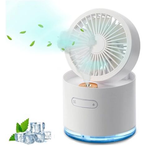 Tischventilator Mit Verneblerfunktion, Faltbar, Usb-aufladbar, Tragbar, Klein, Mini, Wassergekühlt, Leise, Zum Schlafen, Büro, Batteriebetrieben (weiß)